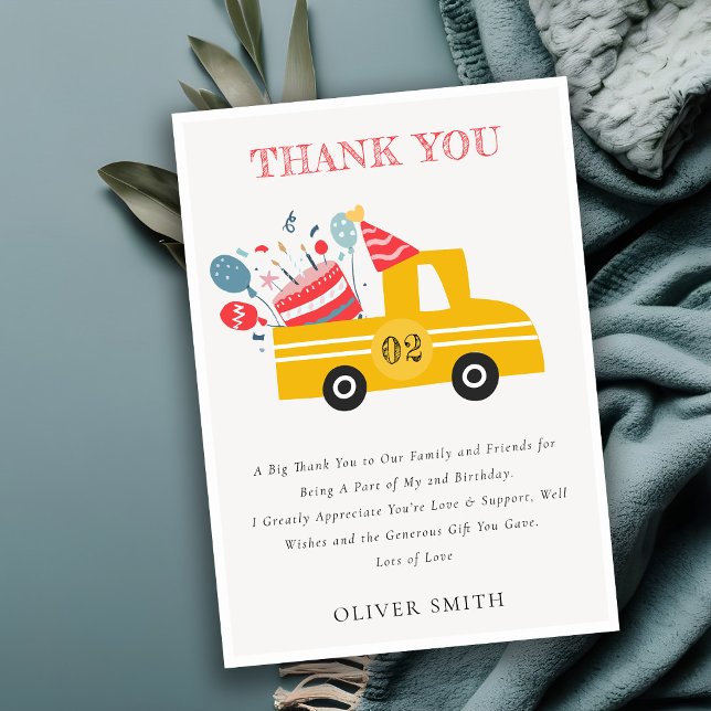 Cute Yellow Any Age Birthday Party Cake Truck Thank You Card (Creator Uploaded)