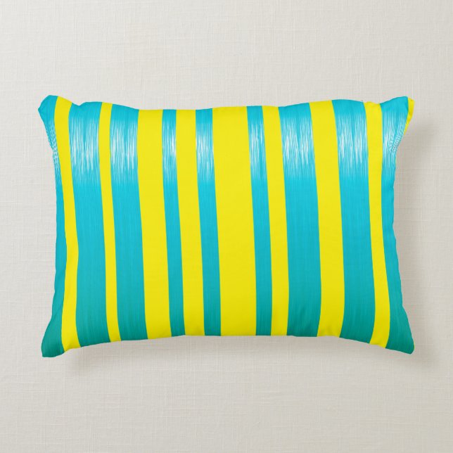 Cute yellow aqua stripes decorative cushion (Front)