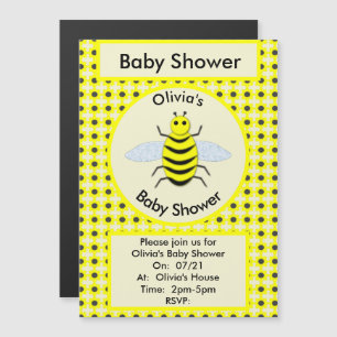 Cute Yellow Baby Bee Gender Neutral Baby Shower Magnetic Invitation
