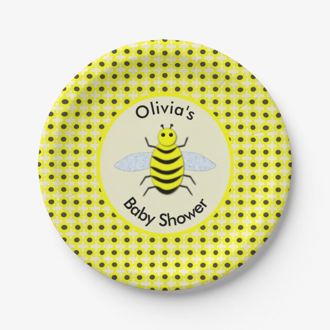 Cute Yellow Baby Bee Gender Neutral Baby Shower Paper Plate (Front)