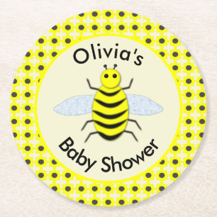 Cute Yellow Baby Bee Gender Neutral Baby Shower Round Paper Coaster