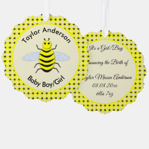 Cute Yellow Baby Bee Gender Neutral Custom Tree Decoration Card