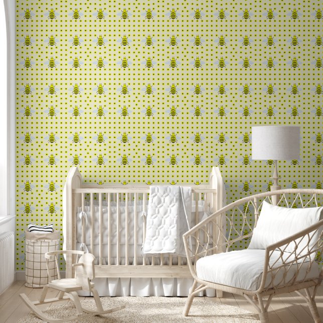 Cute Yellow Baby Bee Gender Neutral Patterned Wallpaper (Kids)
