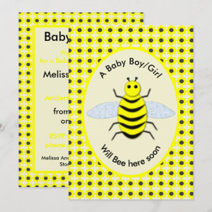Cute Yellow Baby Bee Gender Reveal Baby Shower Invitation
