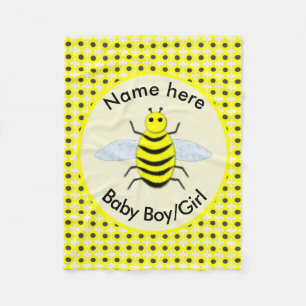 Cute Yellow Baby Bee Gender Reveal Neutral Custom Fleece Blanket