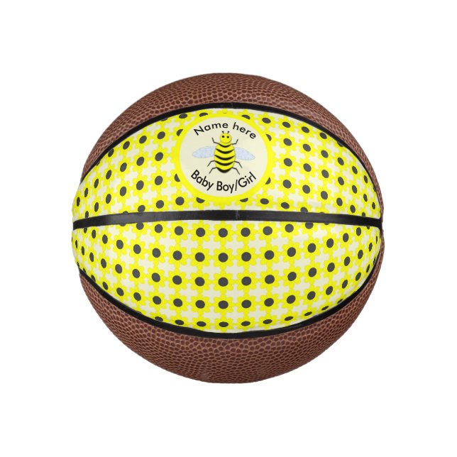 Cute Yellow baby Bee Gender Reveal Neutral Custom Mini Basketball (Front)