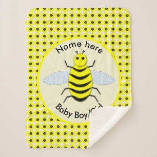 Cute Yellow Baby Bee Gender Reveal Neutral Custom Sherpa Blanket