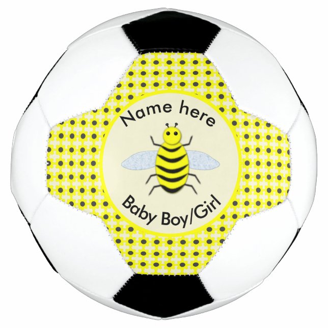 Cute Yellow Baby Bee Gender Reveal Neutral Custom Soccer Ball (Front)