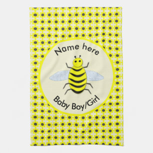Cute Yellow Baby Bee Gender Reveal Neutral Custom Tea Towel