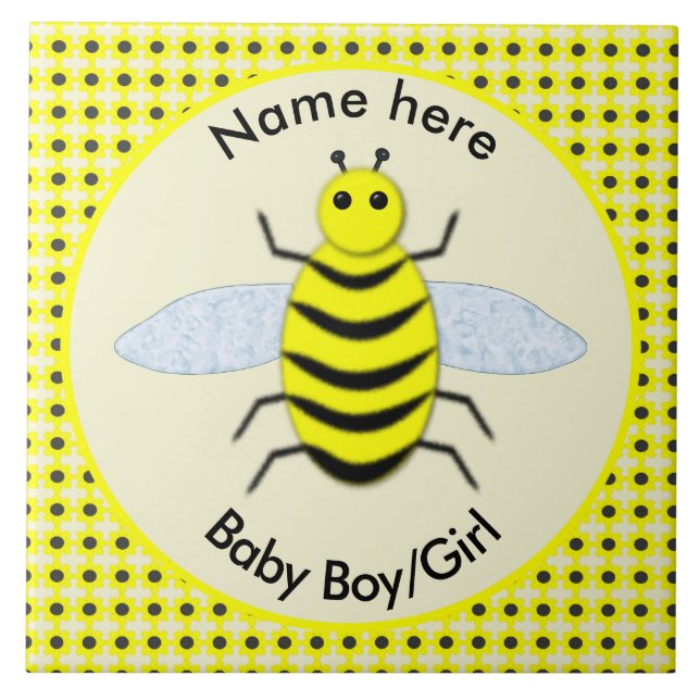 Cute Yellow Baby Bee Gender Reveal Neutral Custom Tile (Front)