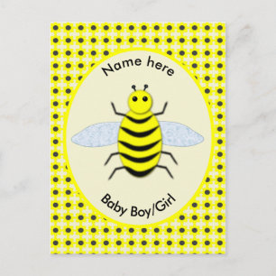 Cute Yellow Baby Bee Gender Reveal Neutral Postcard