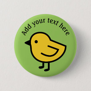 Cute Yellow Baby Chick, Green, Personalised 6 Cm Round Badge