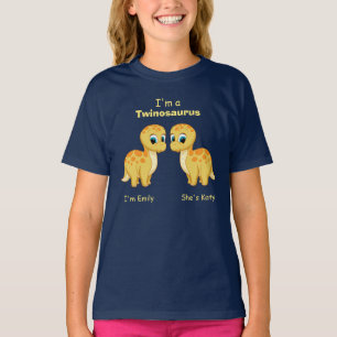 Cute Yellow Baby Dinosaur Twins Personalised T-Shirt