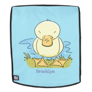 Cute yellow baby duckling cartoon illustration backpack