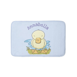 Cute yellow baby duckling cartoon illustration bath mat