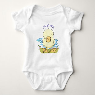 Cute yellow baby duckling cartoon illustration bodysuit