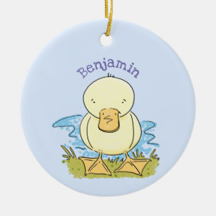 Cute yellow baby duckling cartoon illustration ceramic tree decoration
