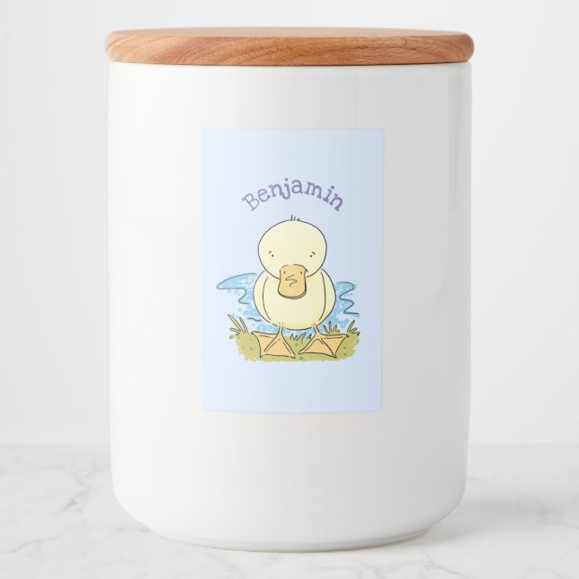 Cute yellow baby duckling cartoon illustration food label (Front)