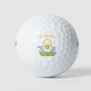 Cute yellow baby duckling cartoon illustration golf balls