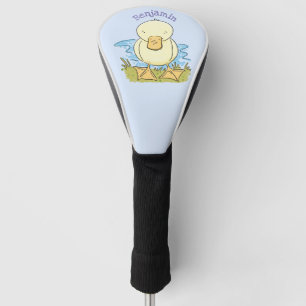 Cute yellow baby duckling cartoon illustration golf head cover