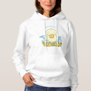 Cute yellow baby duckling cartoon illustration hoodie