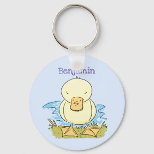 Cute yellow baby duckling cartoon illustration key ring