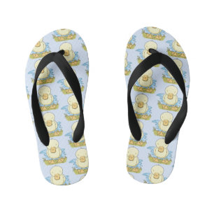 Cute yellow baby duckling cartoon illustration kid's jandals