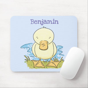 Cute yellow baby duckling cartoon illustration mouse pad
