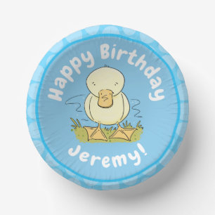 Cute yellow baby duckling cartoon illustration paper plate