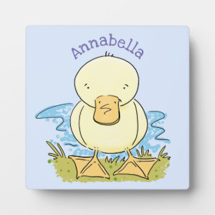 Cute yellow baby duckling cartoon illustration plaque