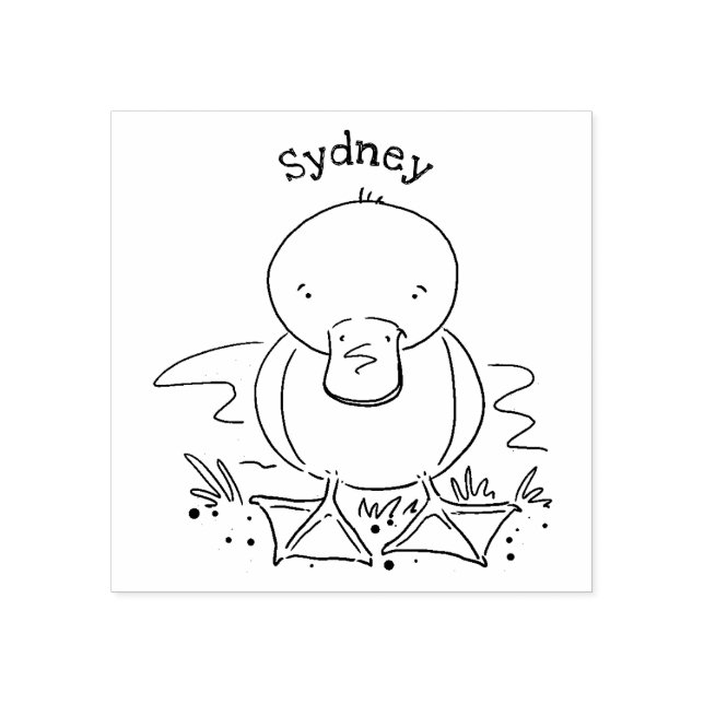 Cute yellow baby duckling cartoon illustration rubber stamp (Imprint)