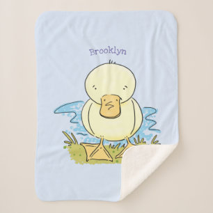 Cute yellow baby duckling cartoon illustration sherpa blanket
