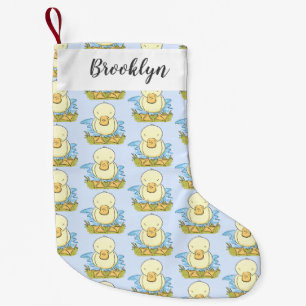 Cute yellow baby duckling cartoon illustration small christmas stocking