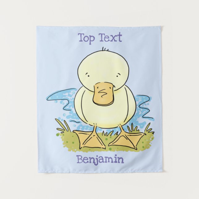 Cute yellow baby duckling cartoon illustration tapestry (Front)