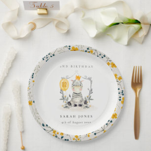 Cute Yellow Baby Zebra Foliage Any Age Birthday  Paper Plate