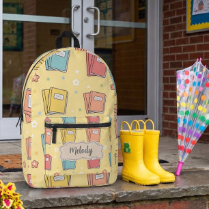 Cute Yellow Back to School Book Pattern Printed Backpack