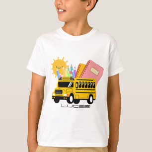 Cute yellow back to school bus boy custom name T-Shirt