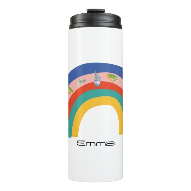 Cute yellow back to school bus boy custom name thermal tumbler (Front)