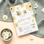 Cute Yellow Bee and Sunflower First Bee-day Invitation<br><div class="desc">Cute Yellow Bee and Sunflower First Bee Day Invitation</div>
