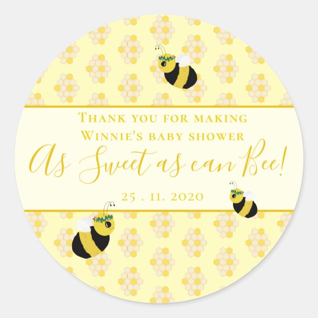 Cute Yellow Bee Baby Shower Sweet Thank You Favour Classic Round Sticker (Front)