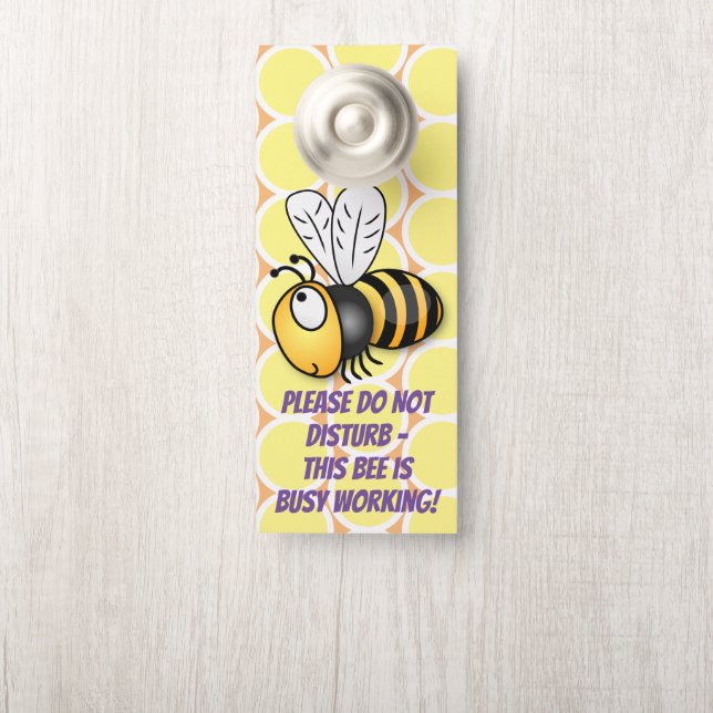Cute yellow bee I'm busy cartoon illustration Door Hanger (On Knob)