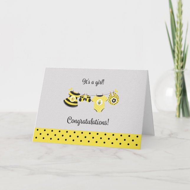 Cute Yellow Bee New Baby Congratulations Card (Front)