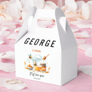 Cute Yellow Bee & Sunflower 1st Bee-Day Birthday Favour Box