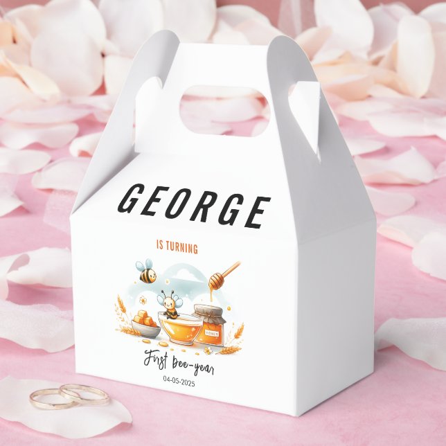 Cute Yellow Bee & Sunflower 1st Bee-Day Birthday Favour Box (Wedding)