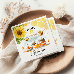 Cute Yellow Bee & Sunflower 1st Bee-Day Birthday Napkin