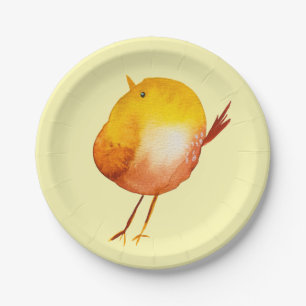 Cute yellow bird watercolor art paper plate