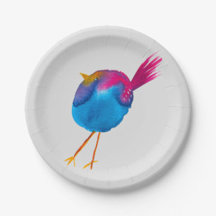 Cute yellow bird watercolor art paper plate