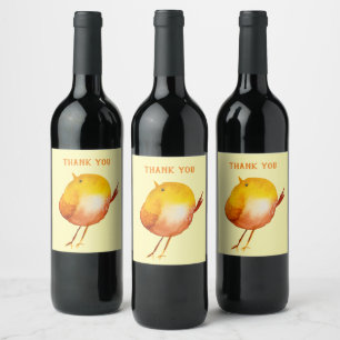 Cute yellow bird watercolor art wine label