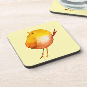 Cute yellow bird watercolor coaster