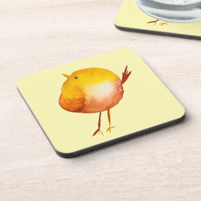 Cute yellow bird watercolor coaster (Left Side)